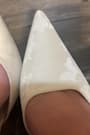 Katie White Satin Pearl Pointed-Toe Ankle Strap Pumps