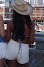 Iolani Light Wash Denim Tie-Back Peplum Halter Top