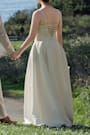 Annissa White Taffeta Drop Waist Lace-Up Maxi Dress