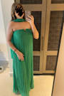 Lael Green Pleated Strapless Dress and Scarf Set