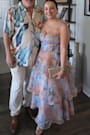 Playfully Posh Blue Floral Organza Tie-Strap Tiered Midi Dress