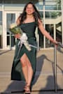 Showing Off a Little Dark Green Asymmetrical Tulip Midi Dress