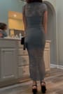 Sunama Slate Blue Mesh Ruched Bodycon Midi Dress