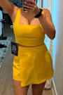 Exceptionally Styled Yellow Lace-Up Two-Piece Skort Romper