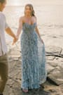 Special Moment Light Blue Floral Strapless Bustier Maxi Dress
