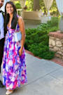 Elisanna Purple Multi Floral Lace-Up Midi Dress