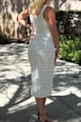 V.I.P. Treatment White Mesh Ruched Bodycon Midi Dress