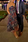 Cherished Aura Navy Blue Floral Organza Bustier Midi Dress