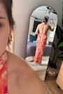 Frona Orange Floral Mesh Backless Maxi Dress