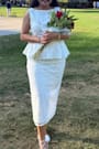 Nivina White Beaded Sequin Peplum Midi Dress