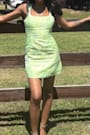Brighter Side Light Green Floral Satin Jacquard Mini Dress