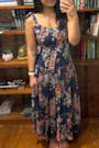 Jodia Navy Multi Floral Pleated Tie-Strap Midi Dress