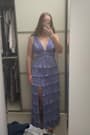 Beauty Icon Lavender Satin Pleated Tiered Lace-Up Maxi Dress