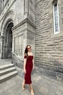 Jayleen Burgundy Mesh One-Shoulder Midi Dress