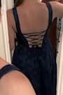 Loira Navy Burnout Jacquard Lace-Up Midi Dress