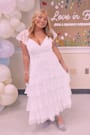 Graceful Darling White Lace Flutter Sleeve Tiered Midi Dress