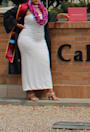 Chantal White Jersey Knit Scarf Column Maxi Dress