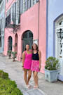 Exceptionally Styled Hot Pink Lace-Up Two-Piece Skort Romper