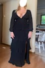 Graceful Finesse Black Pleated Long Sleeve Maxi Dress