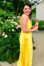 Perfectly Classy Yellow Satin Strappy Maxi Dress