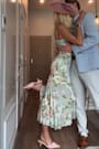Giorgina Sage Floral Mesh Gathered Trumpet Midi Dress