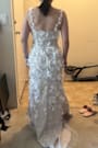 Kore White and Beige 3D Floral Mermaid Maxi Dress