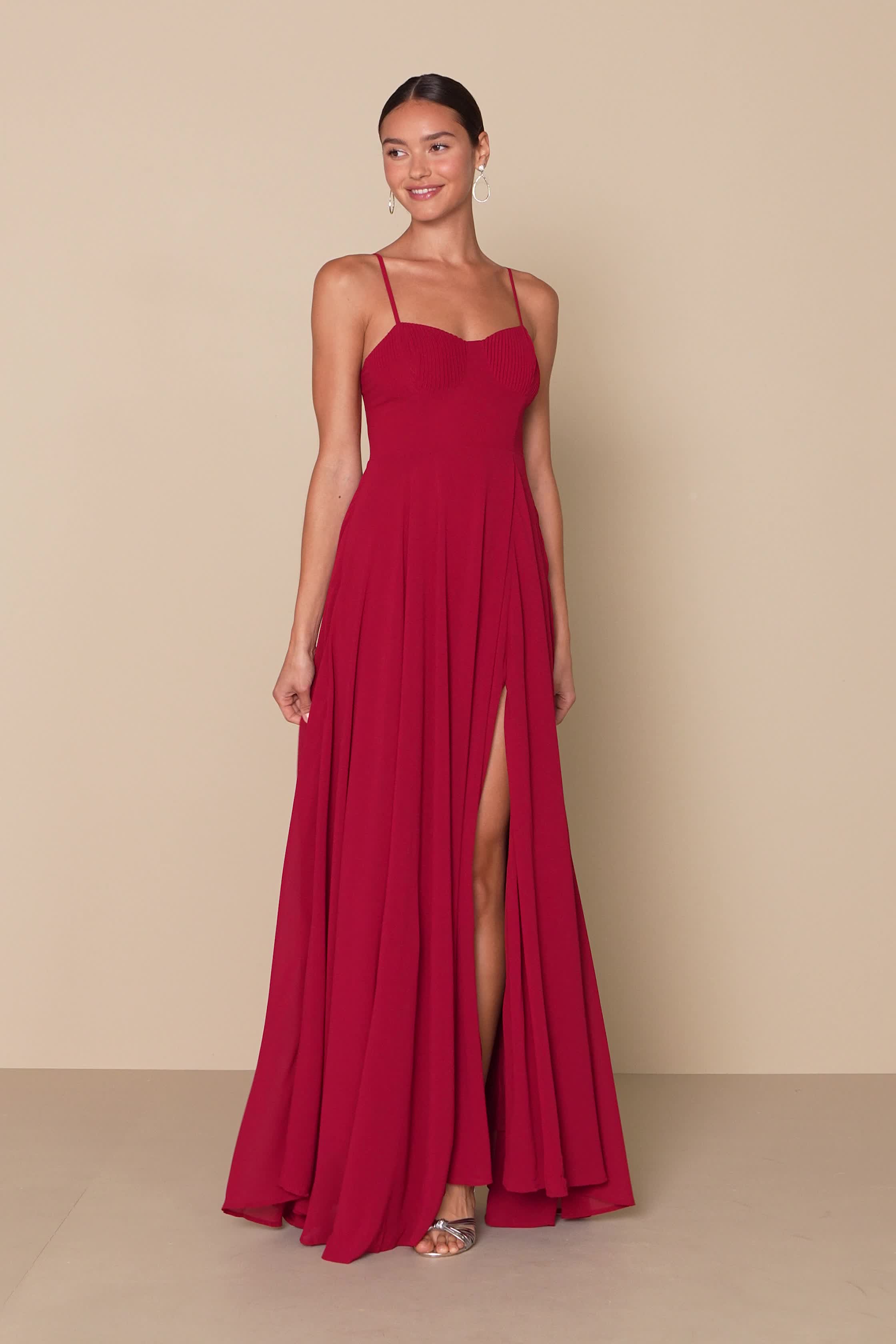 Sexy Red Maxi Dress - Bustier Maxi Dress - Side Slit Maxi