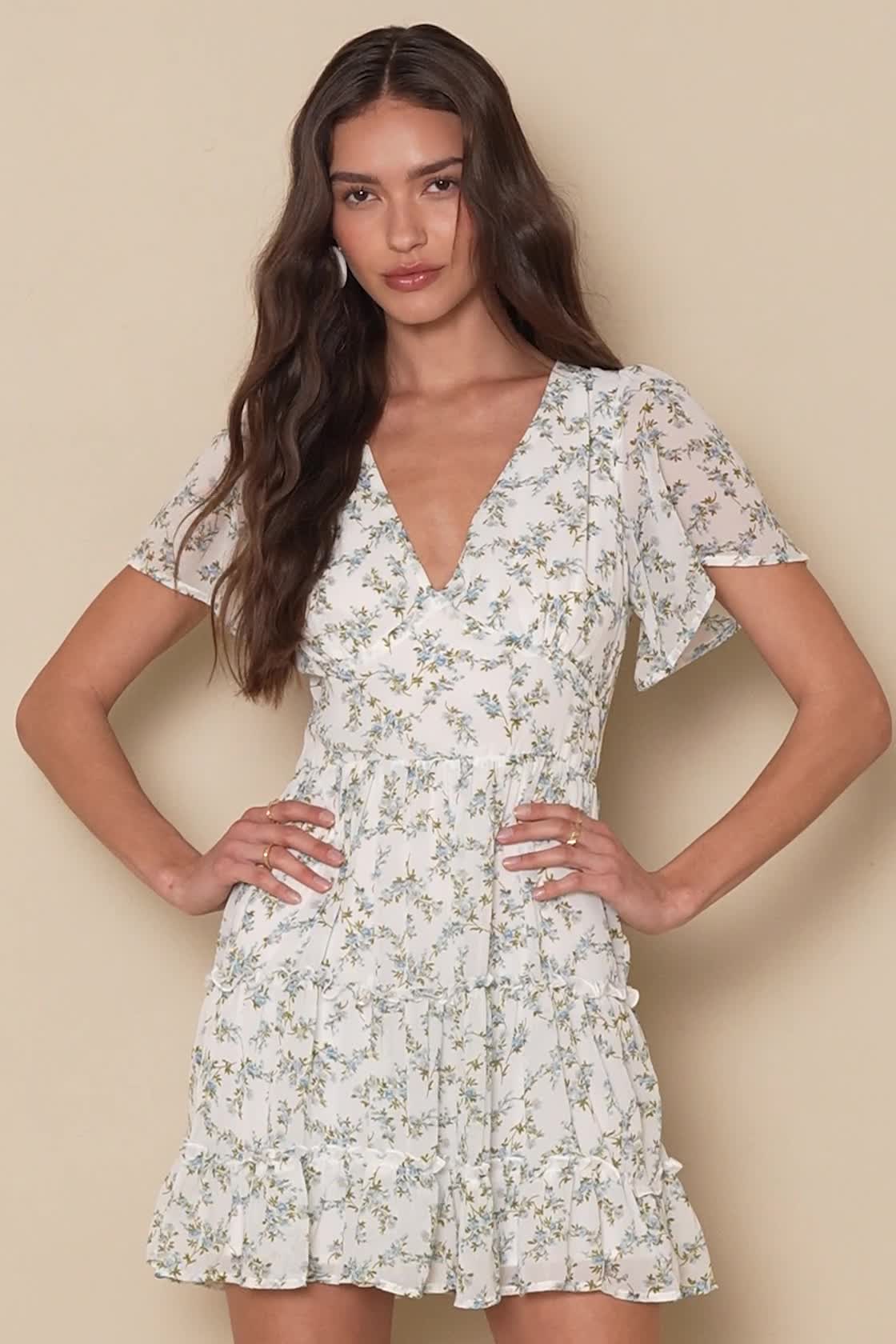 White Floral Print Dress - Tiered Mini Dress - Day Dress - Lulus White Floral Print Dress - Tiered Mini Dress - Day Dress - Lulus