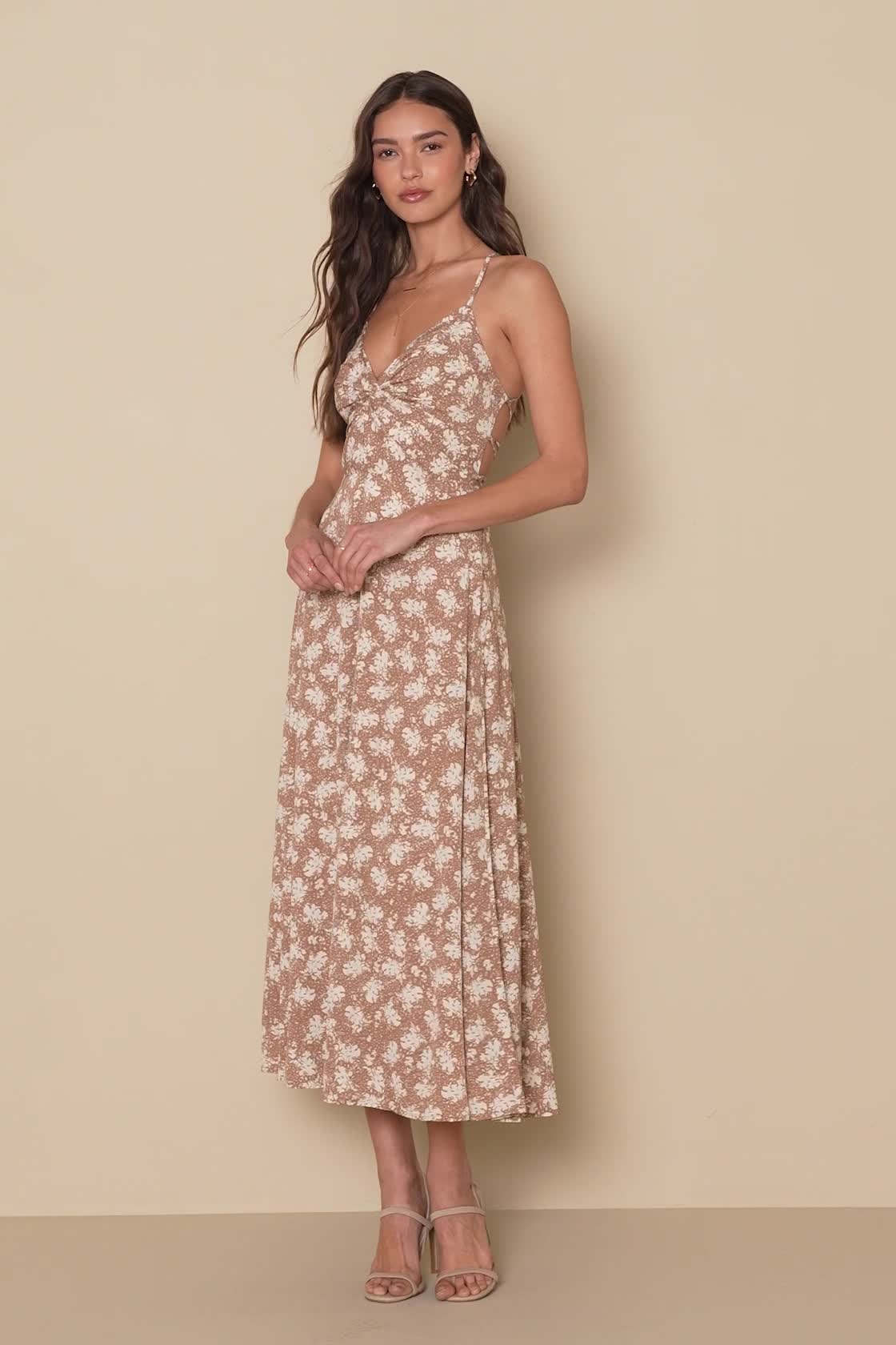 blue dress for baby girl Brown Floral Lace Trim Maxi Dress Large main image 1