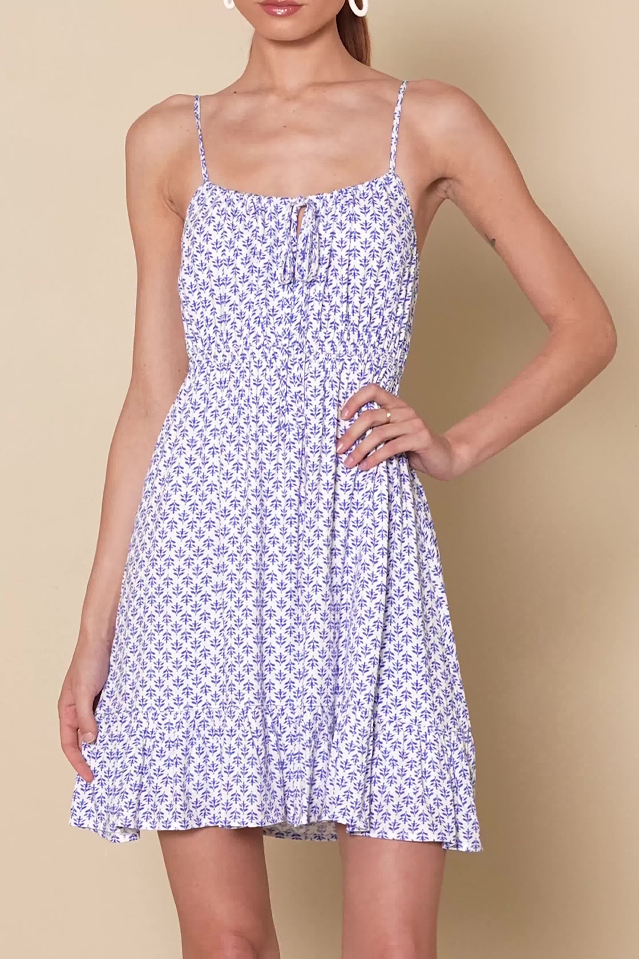 Blue and White Print Dress - Sleeveless Mini Dress - Tiered Dress - Lulus