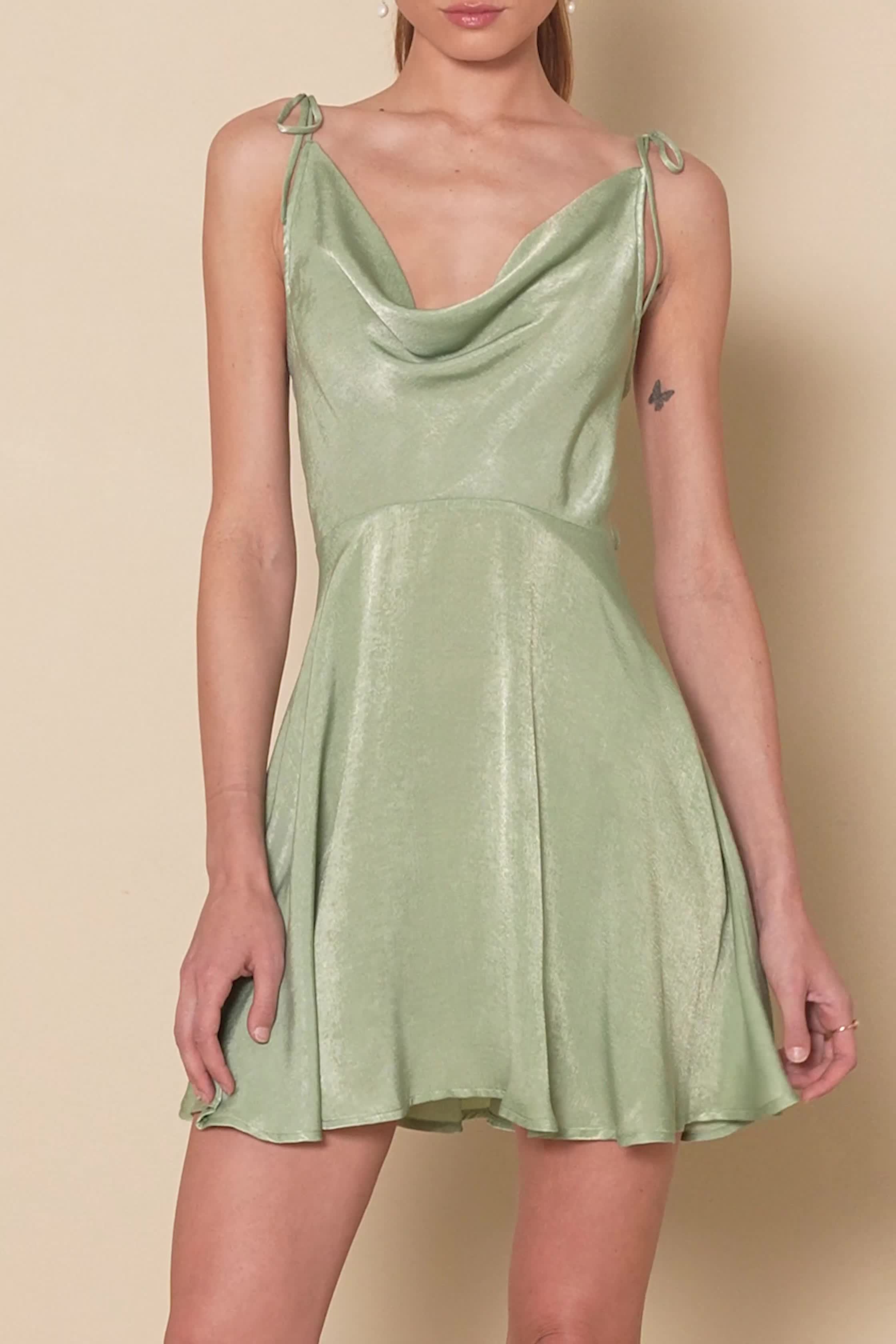Rust Brown Dress - Satin Mini Dress - Tie-Strap Mini Dress
