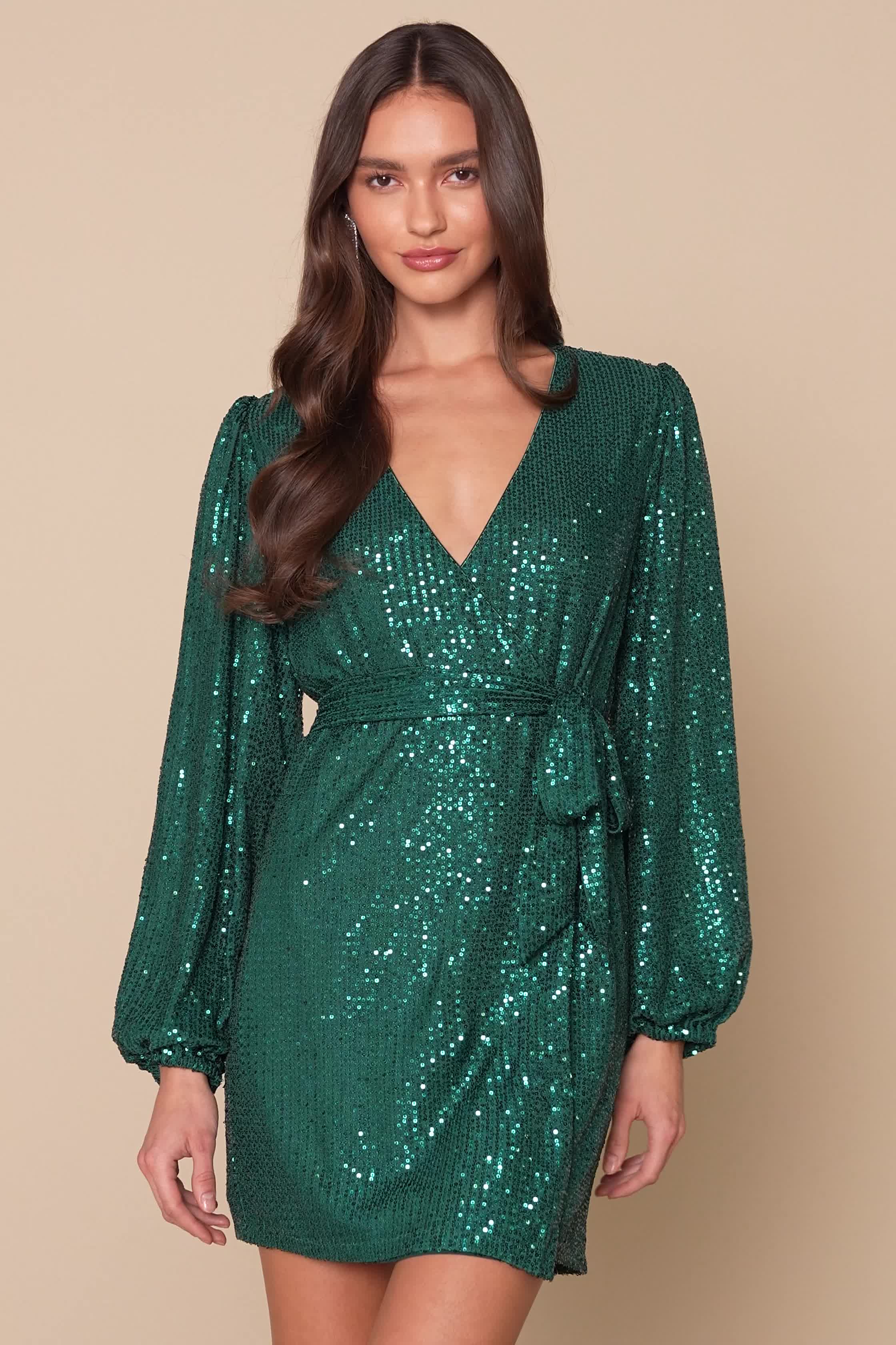 Emerald Green Sequin Long Sleeve Dress Tina Holly Couture TA139