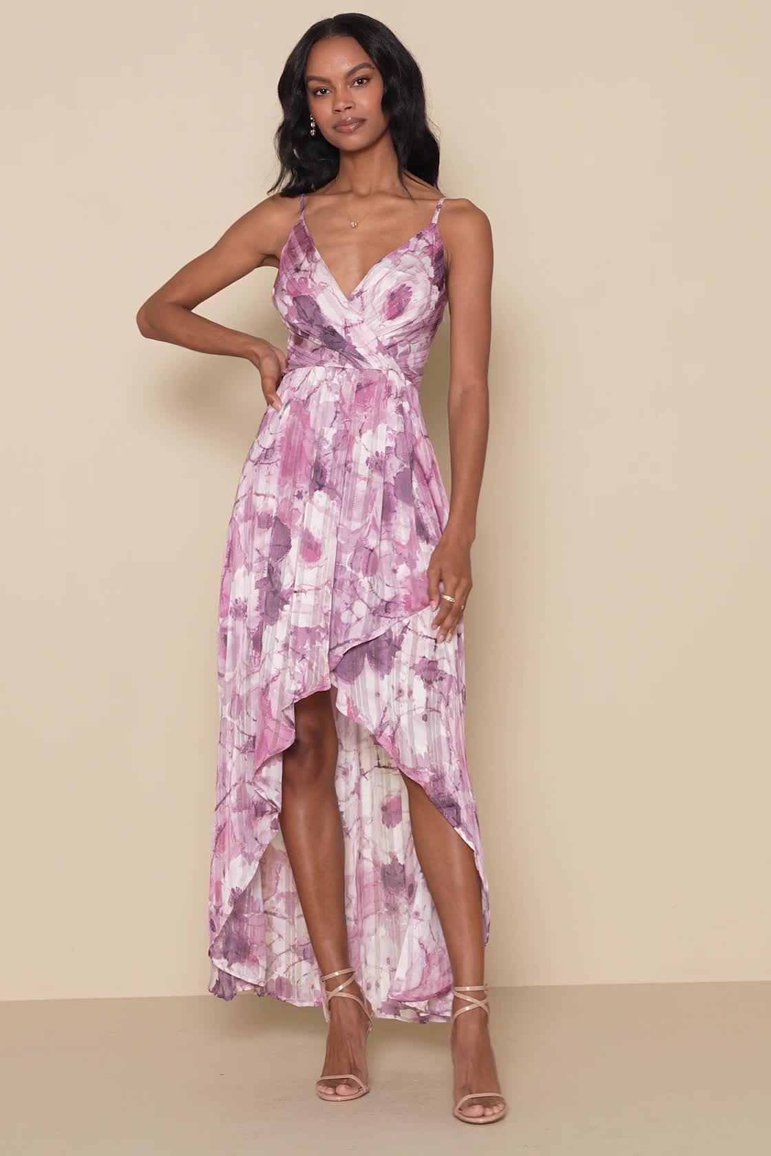 Purple Maxi Dress - High-Low Dress - Floral Print Dress - Lulus