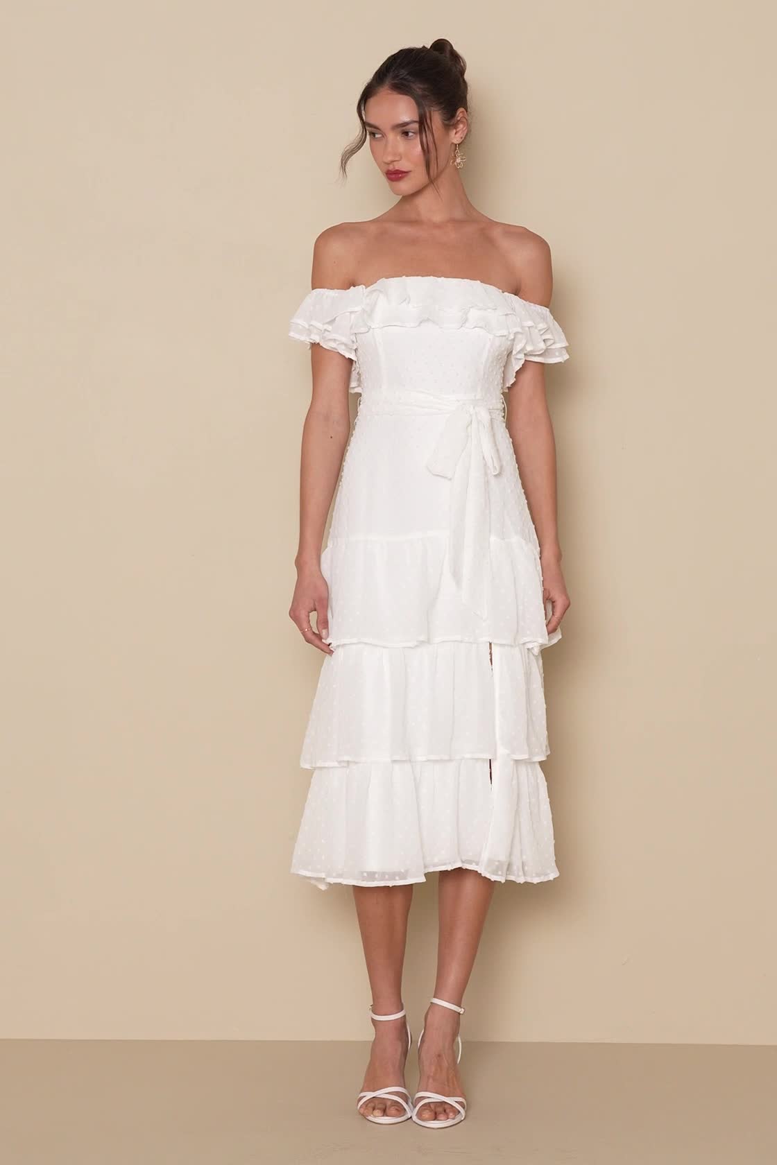 Dear To My Heart White Swiss Dot Tiered Ruffled Midi Dress