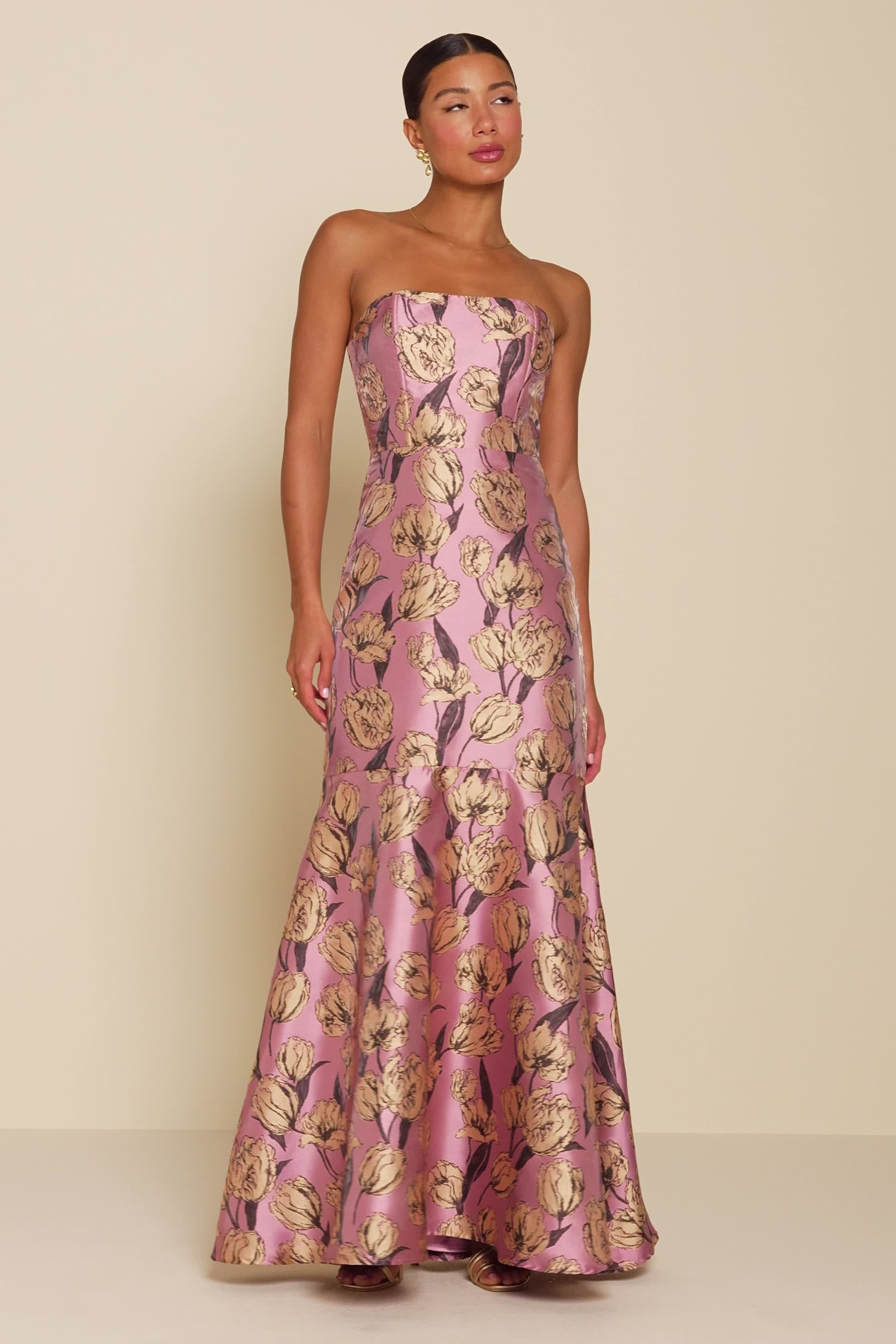 Mauve Floral Maxi Dress - Strapless Maxi Dress - Jacquard Dress - Lulus