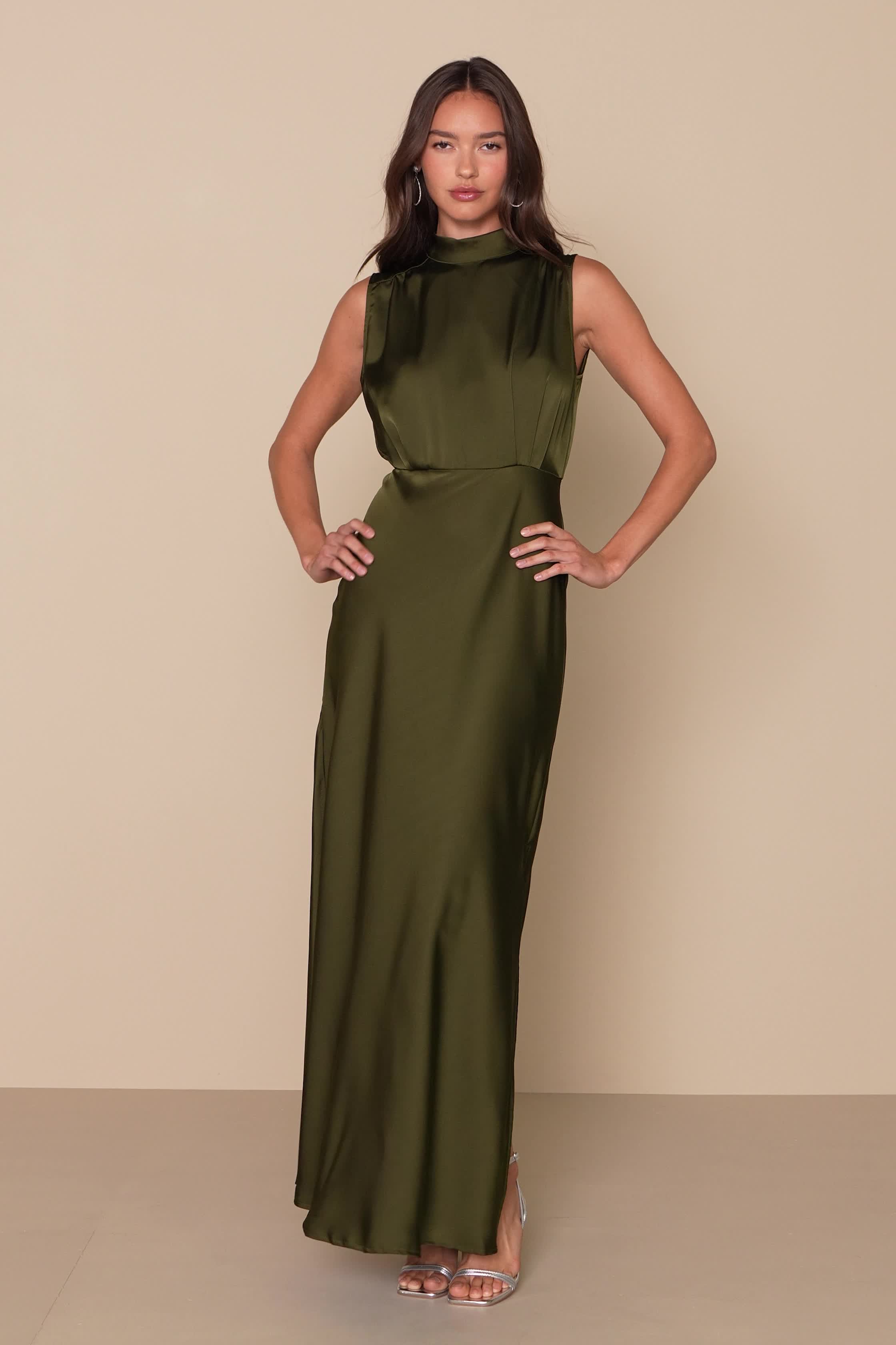 classic elegance wine satin sleeveless mock neck maxi dress Ashton Maxi in Wine Satin | Silk Formal Maxi Dress