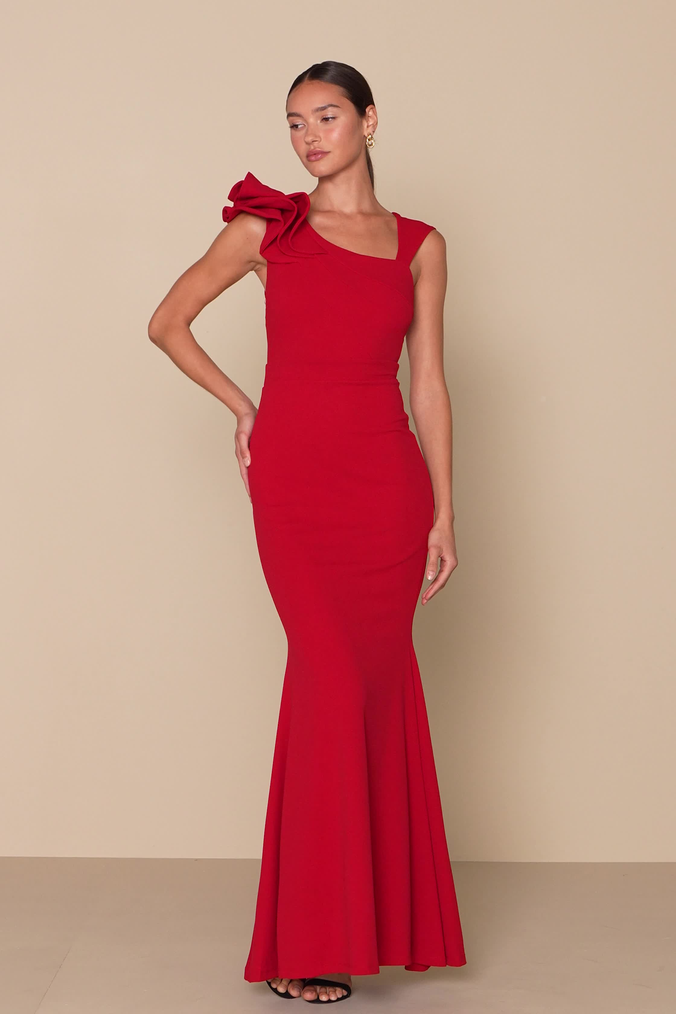 lulustefyさま Feminine Off-Shoulder Long Slit Dress for Women Ruffled