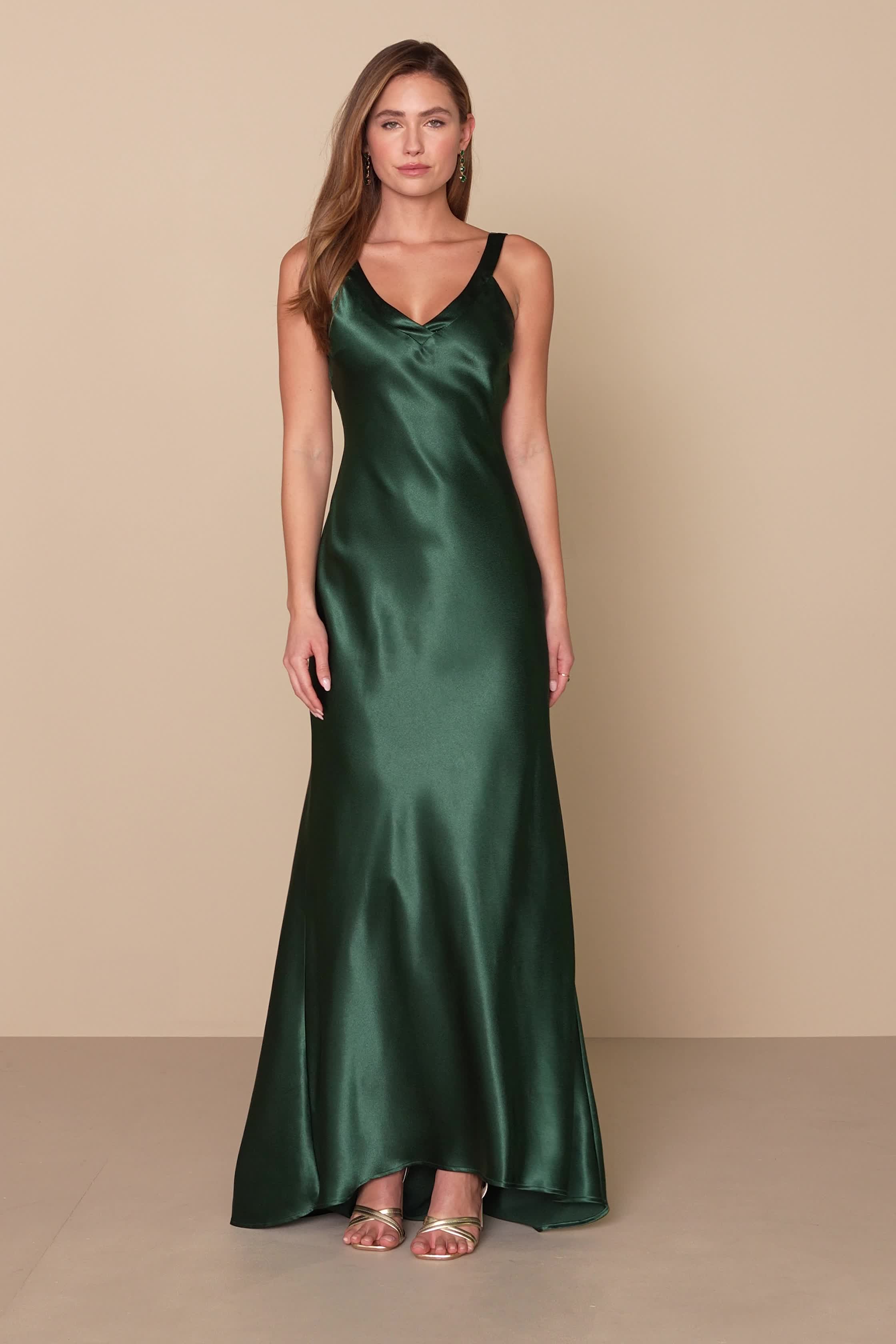 Green Maxi Dress Satin Maxi Dress Strappy Maxi Dress Lulus