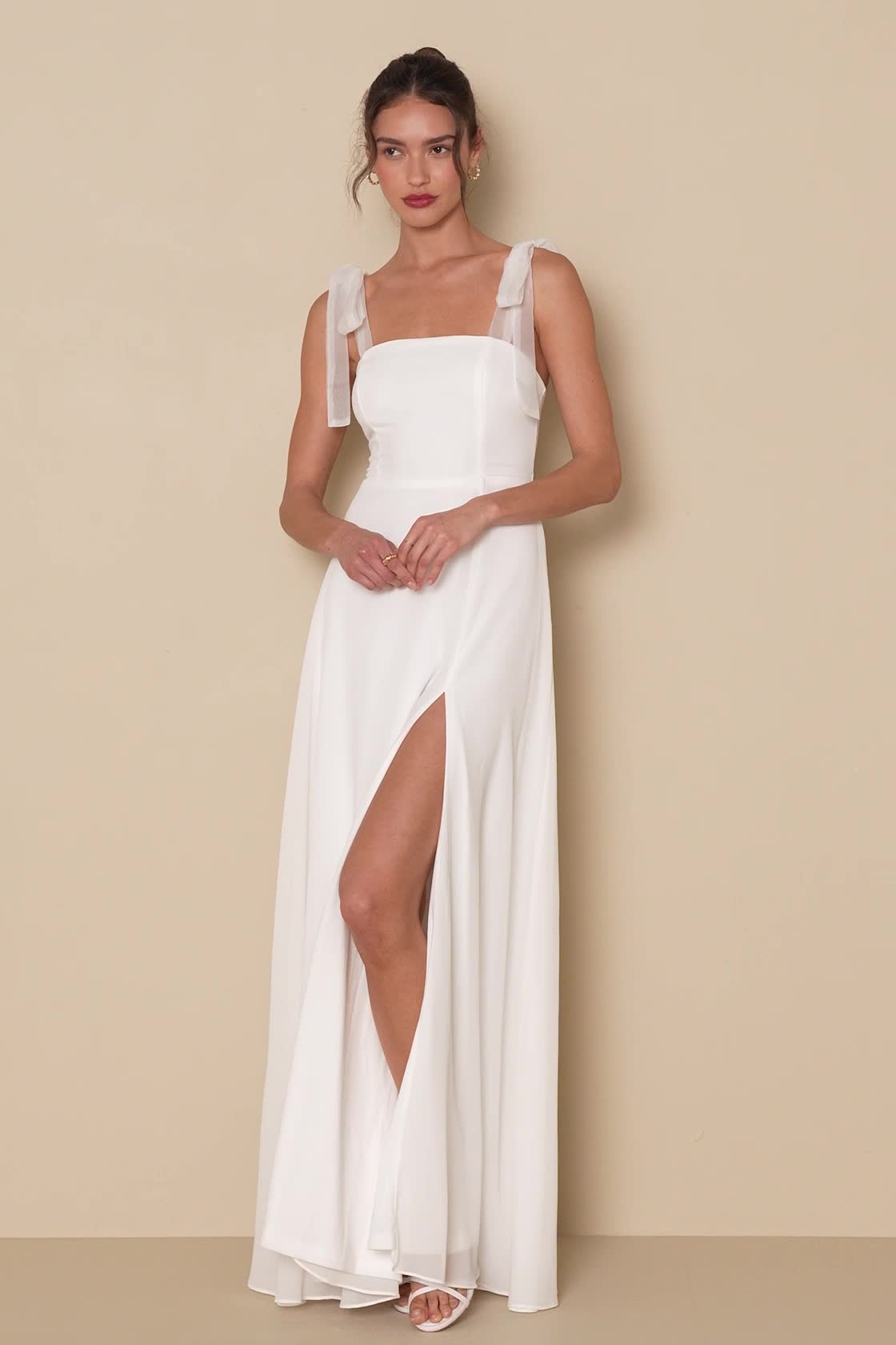 White Tie-Strap Maxi Dress | Womens | X-Large (Available in M, L) | 100% Polyester | Lulus | Homecoming
