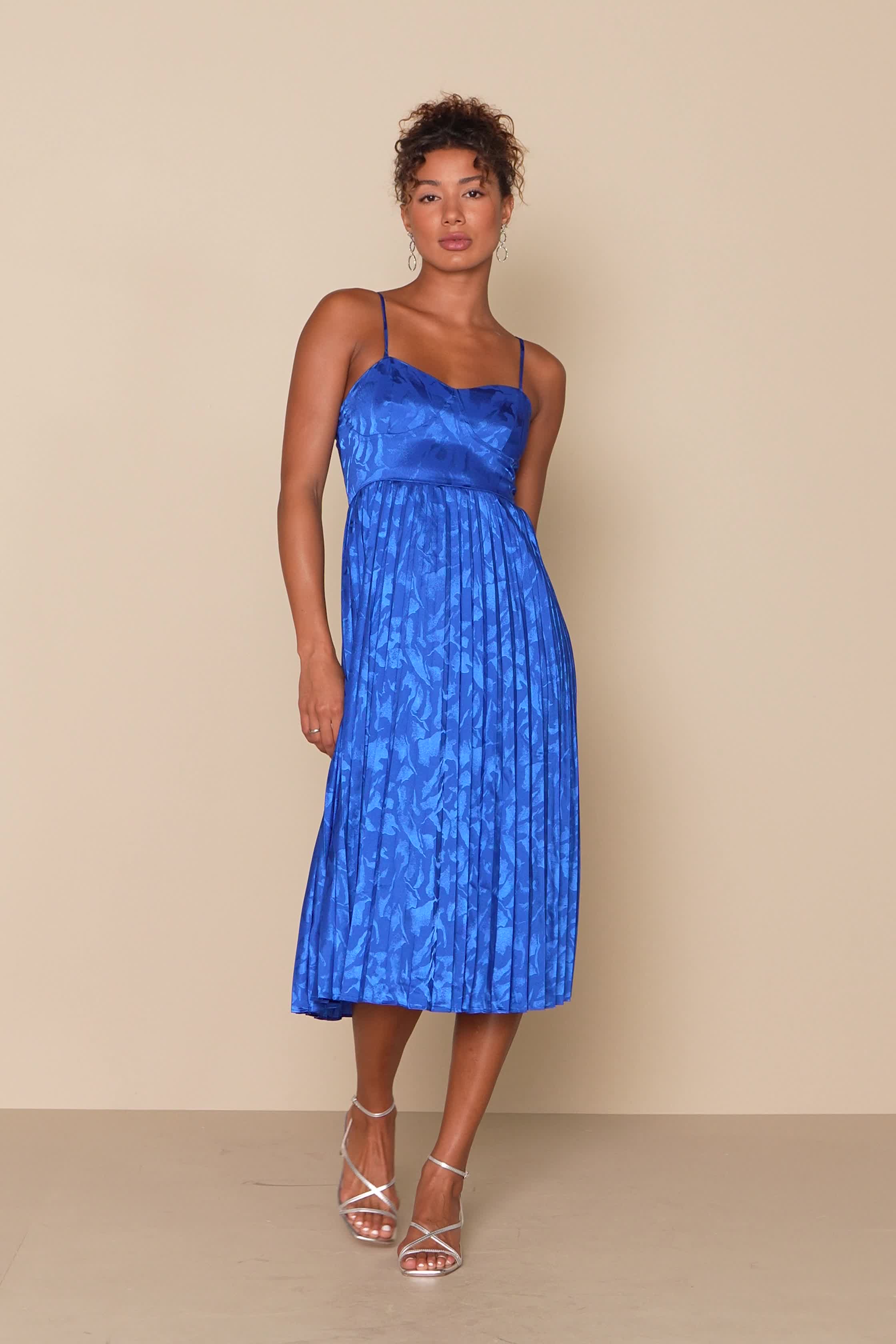 Dark Green Midi Dress - Jacquard Dress - Pleated Satin Dress