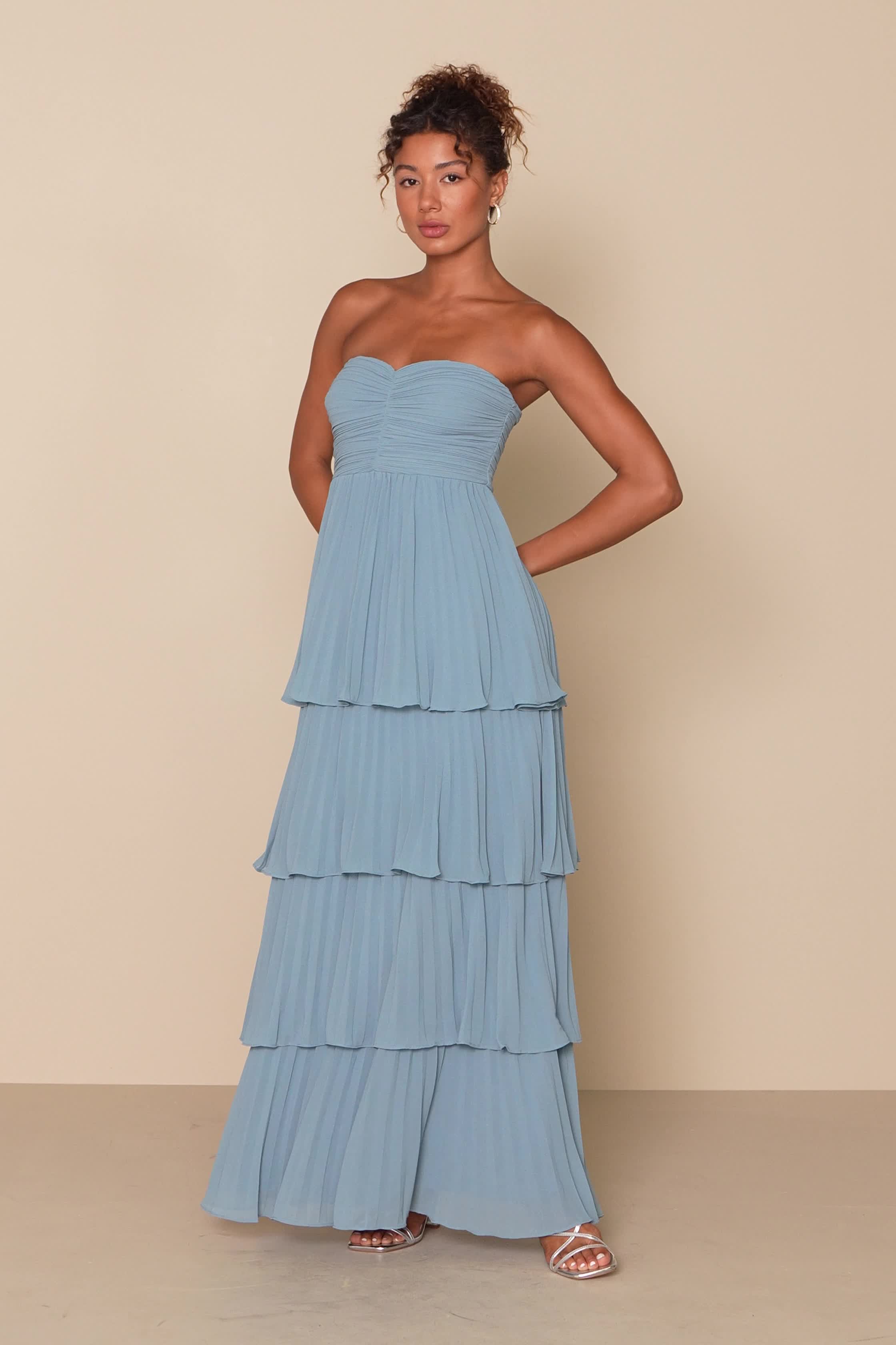 Seriously Sensational Light Blue Strapless Tiered Maxi Dress Lulus