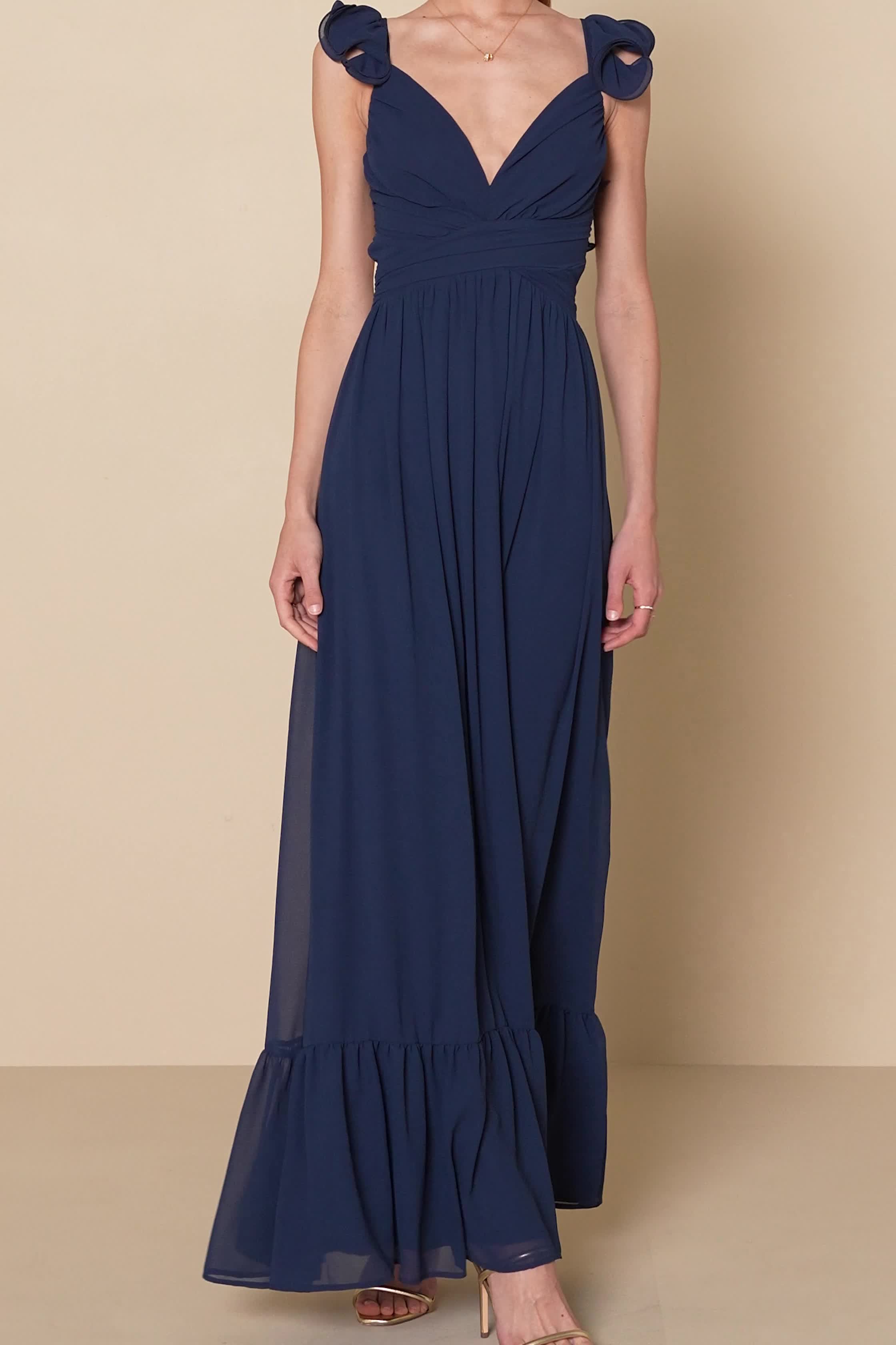Navy Blue Dress - Backless Lace-Up Dress - Ruffled Maxi Dress - Lulus