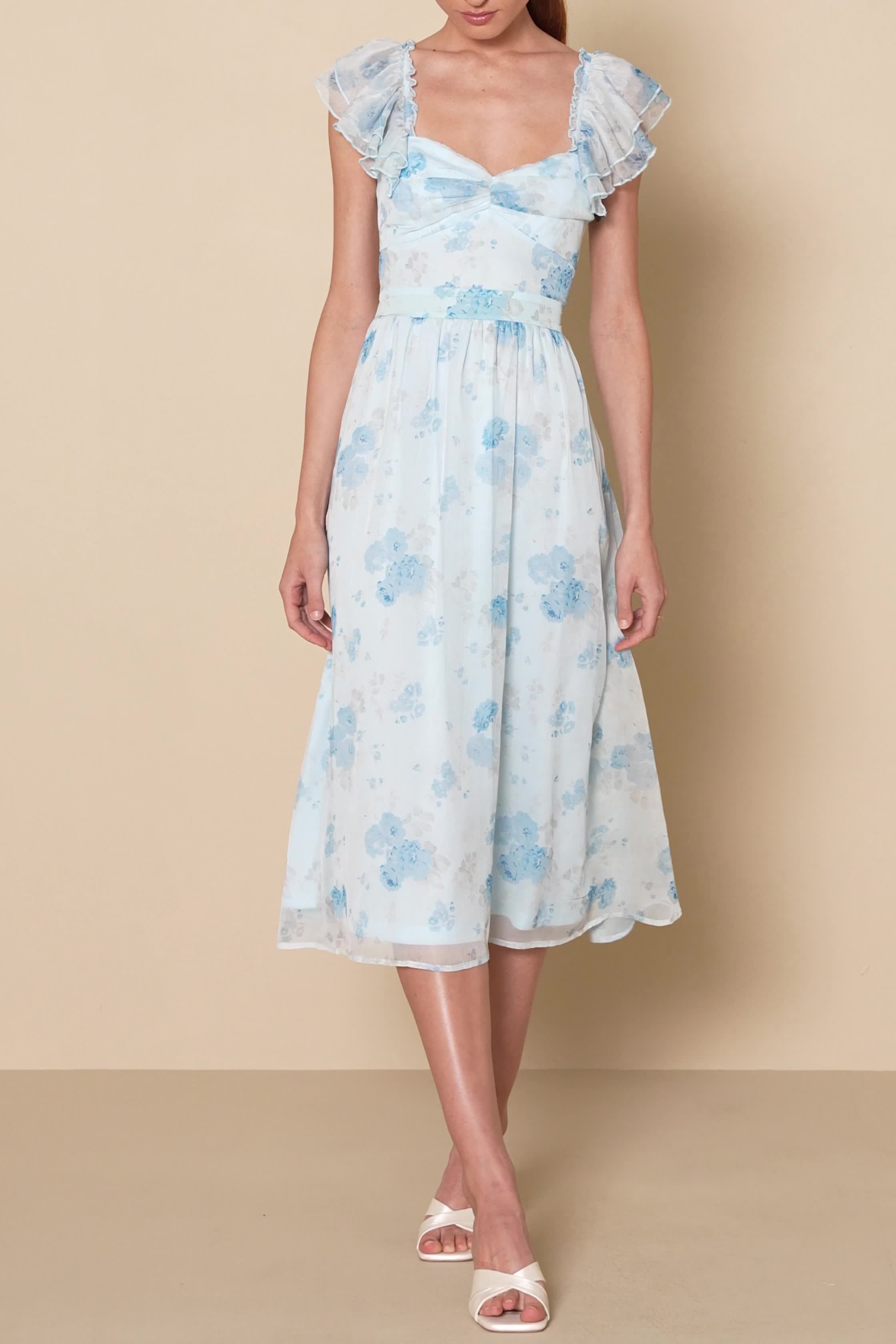 Light Blue Floral Dress - Ruffled Midi Dress - Tie-Back Dress - Lulus Light Blue Floral Dress - Ruffled Midi Dress - Tie-Back Dress - Lulus