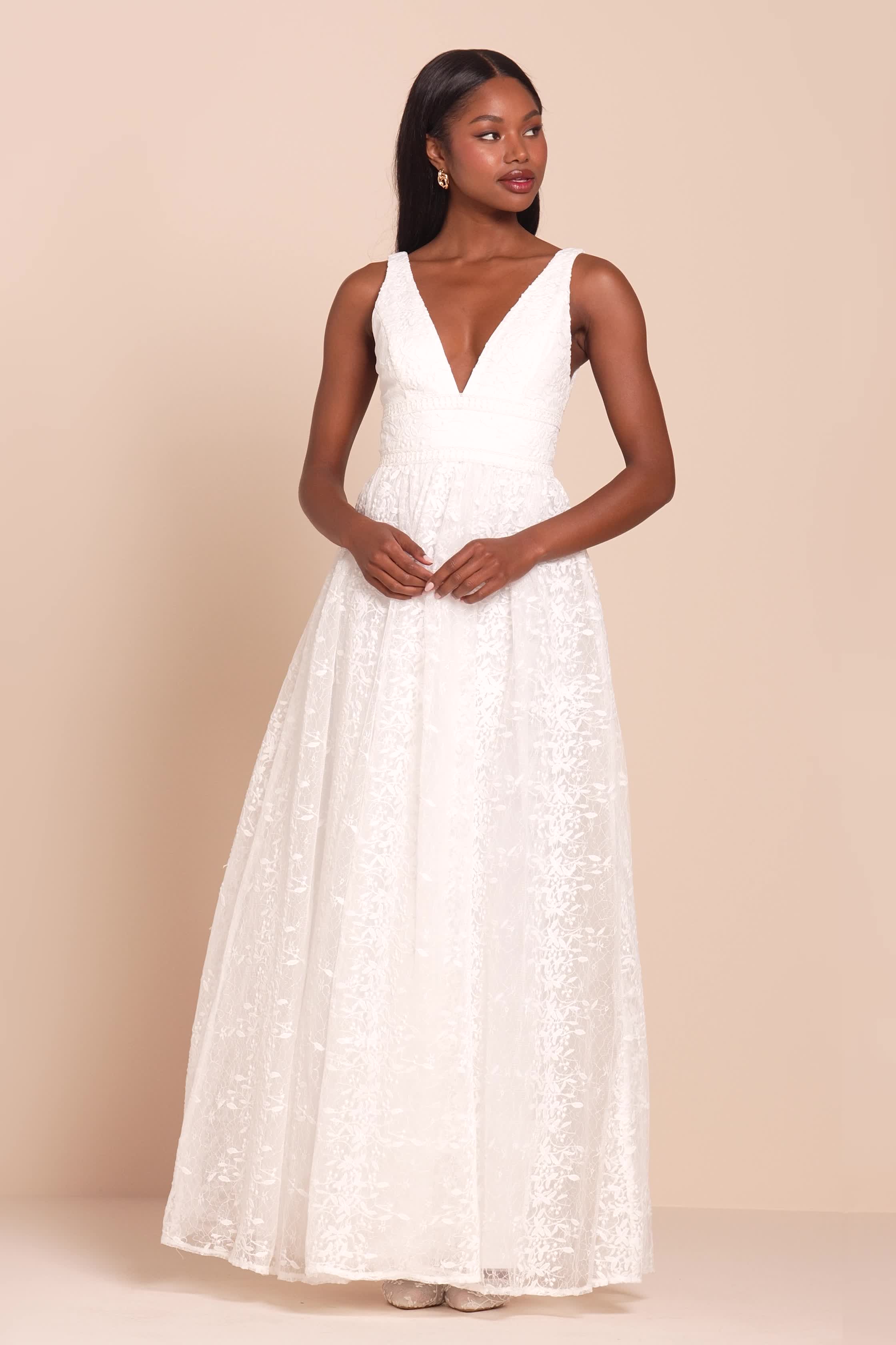 White A-Line Maxi Dress - Mesh Embroidered Dress - Tulle Dress - Lulus