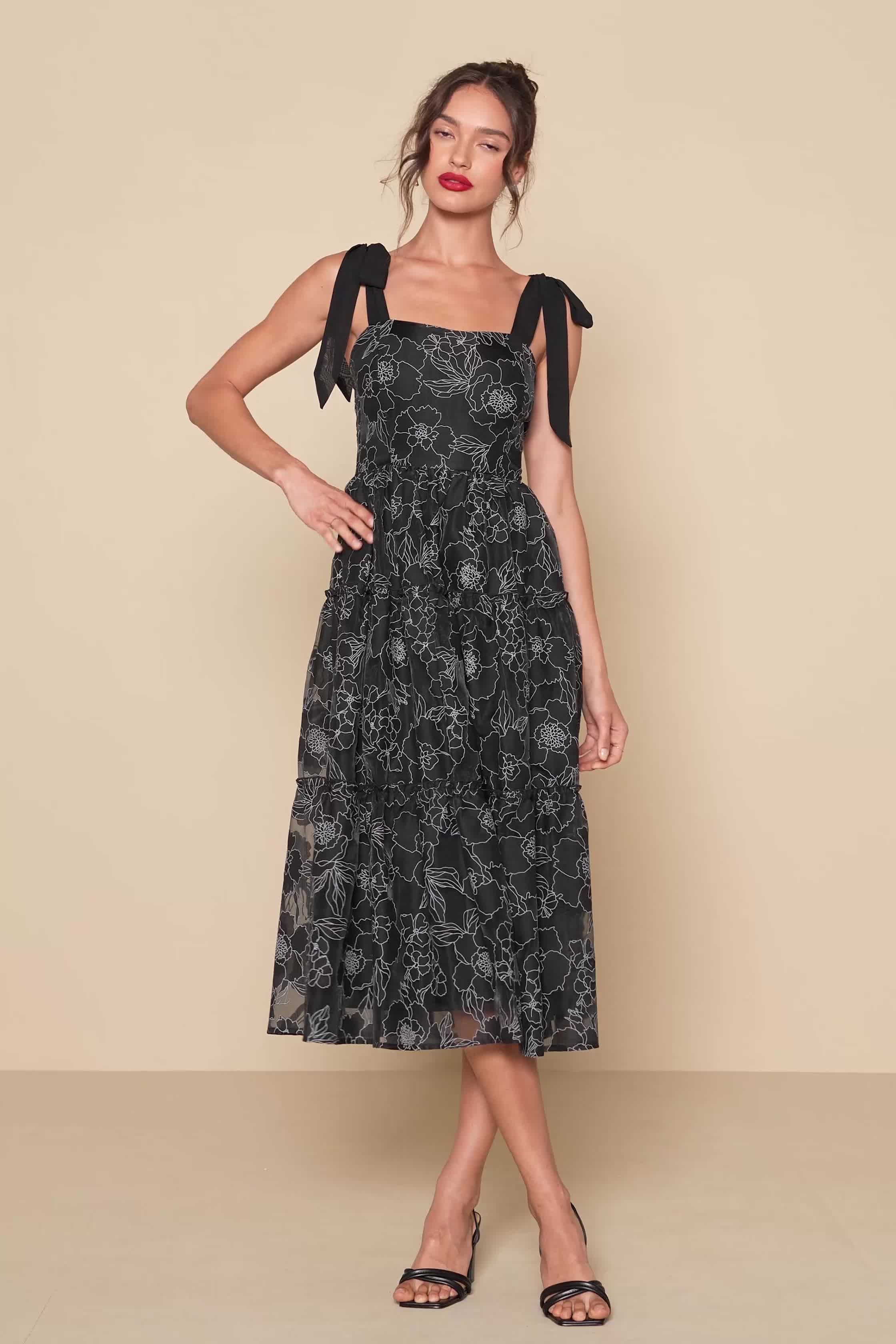 Blue Floral Dress - Tiered Tie-Strap Dress - Floral Midi Dress - Lulus Blue Floral Dress - Tiered Tie-Strap Dress - Floral Midi Dress - Lulus