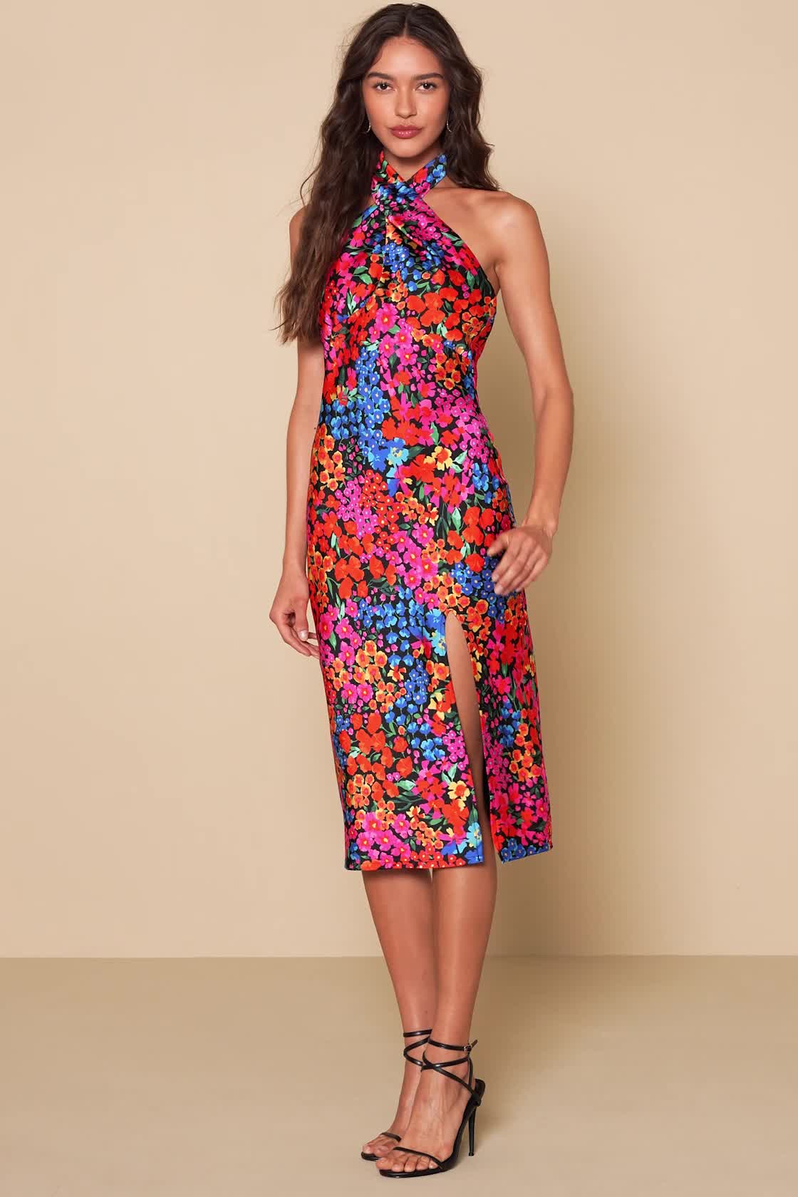 lulus orange floral dress Orange Floral Dress - Strapless Smocked Dress - Tiered Midi Dress