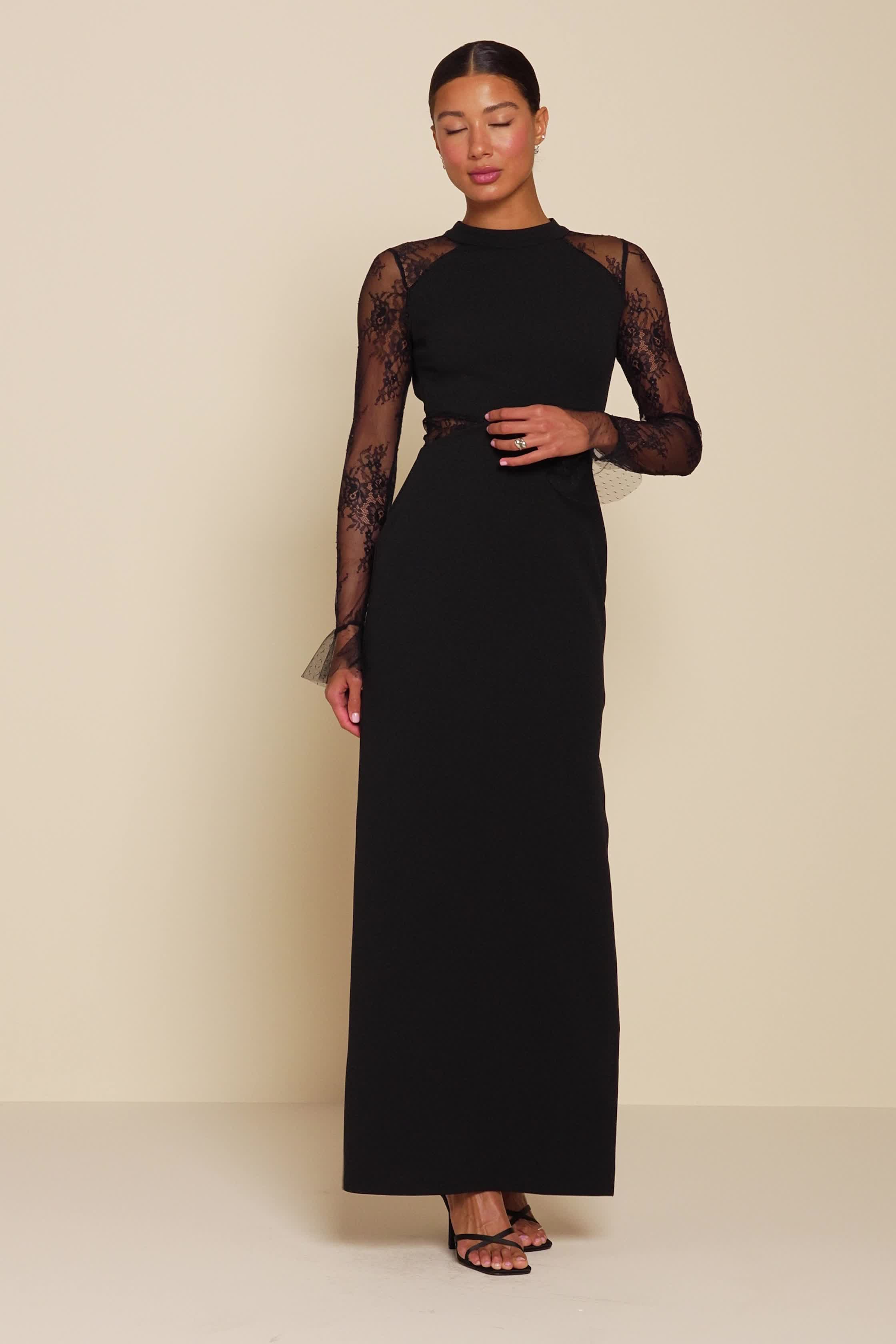 knee length dresses for ladies Baltic Born Womens Summerlin Lace Top Maxi Dress | Black main image 0