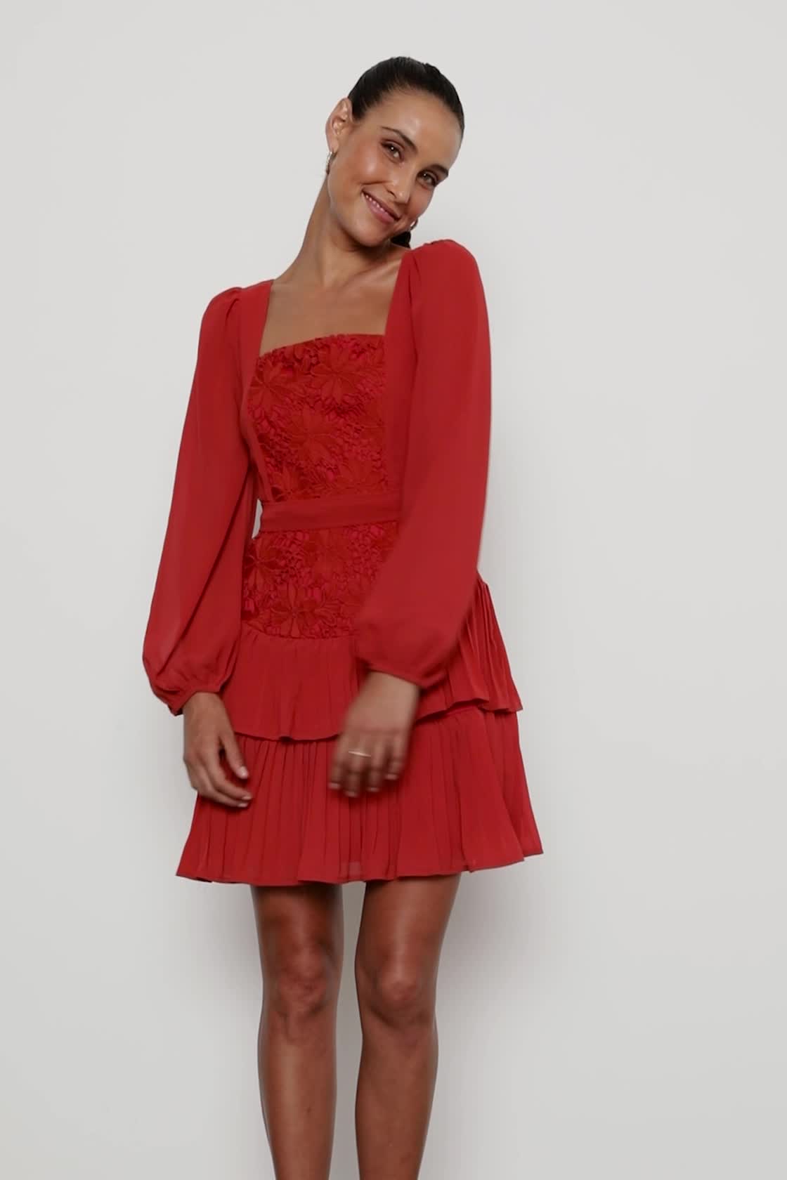 Pleated dress - Black knots on Rust Orange