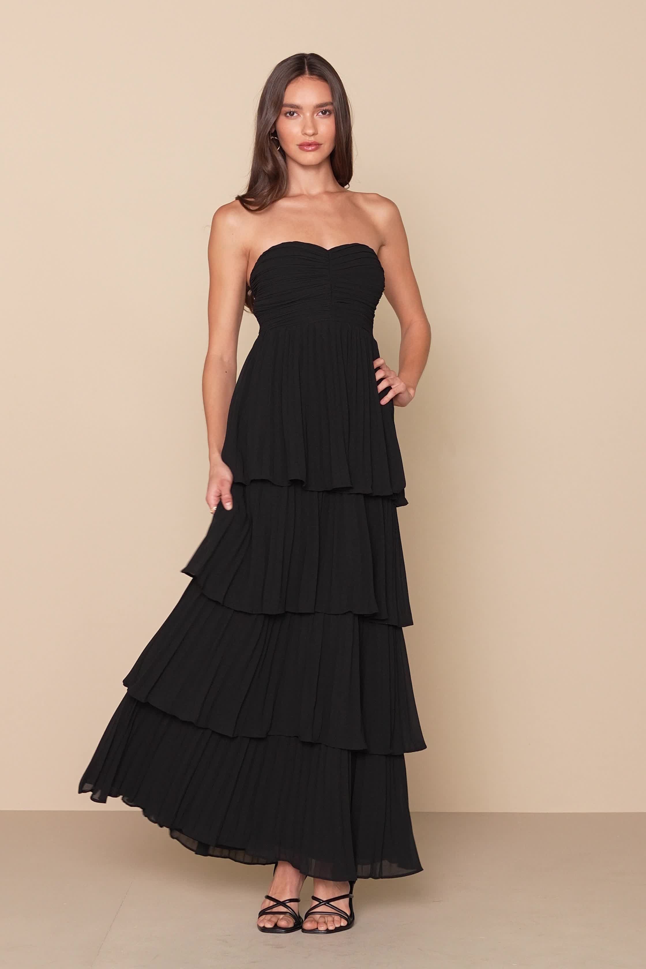 Black Maxi Dress - Pleated Maxi Dress - Strapless Tiered Dress - Lulus