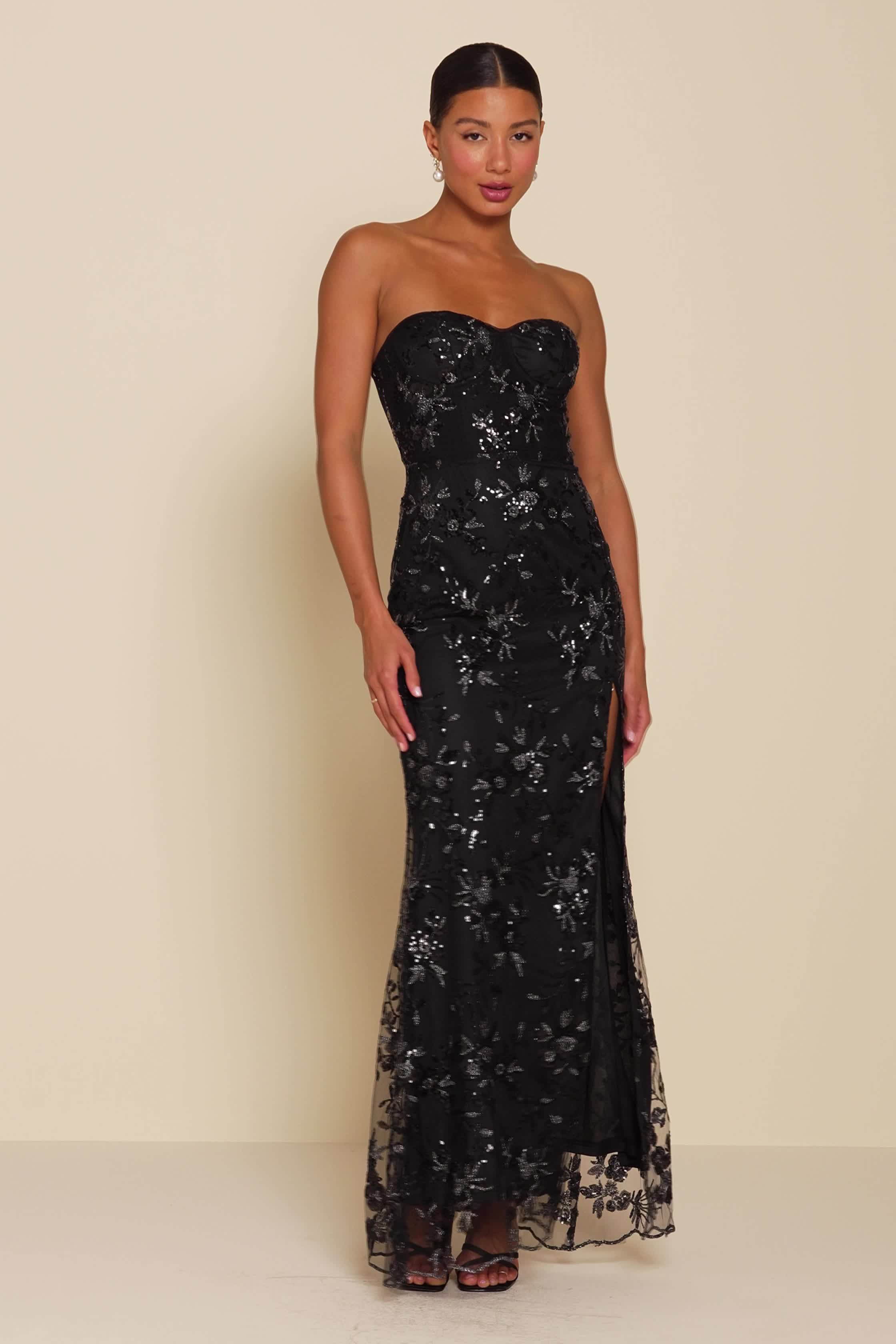 knee length dresses for ladies Morilee Strapless Ruffle Slit Prom Dress 49088
